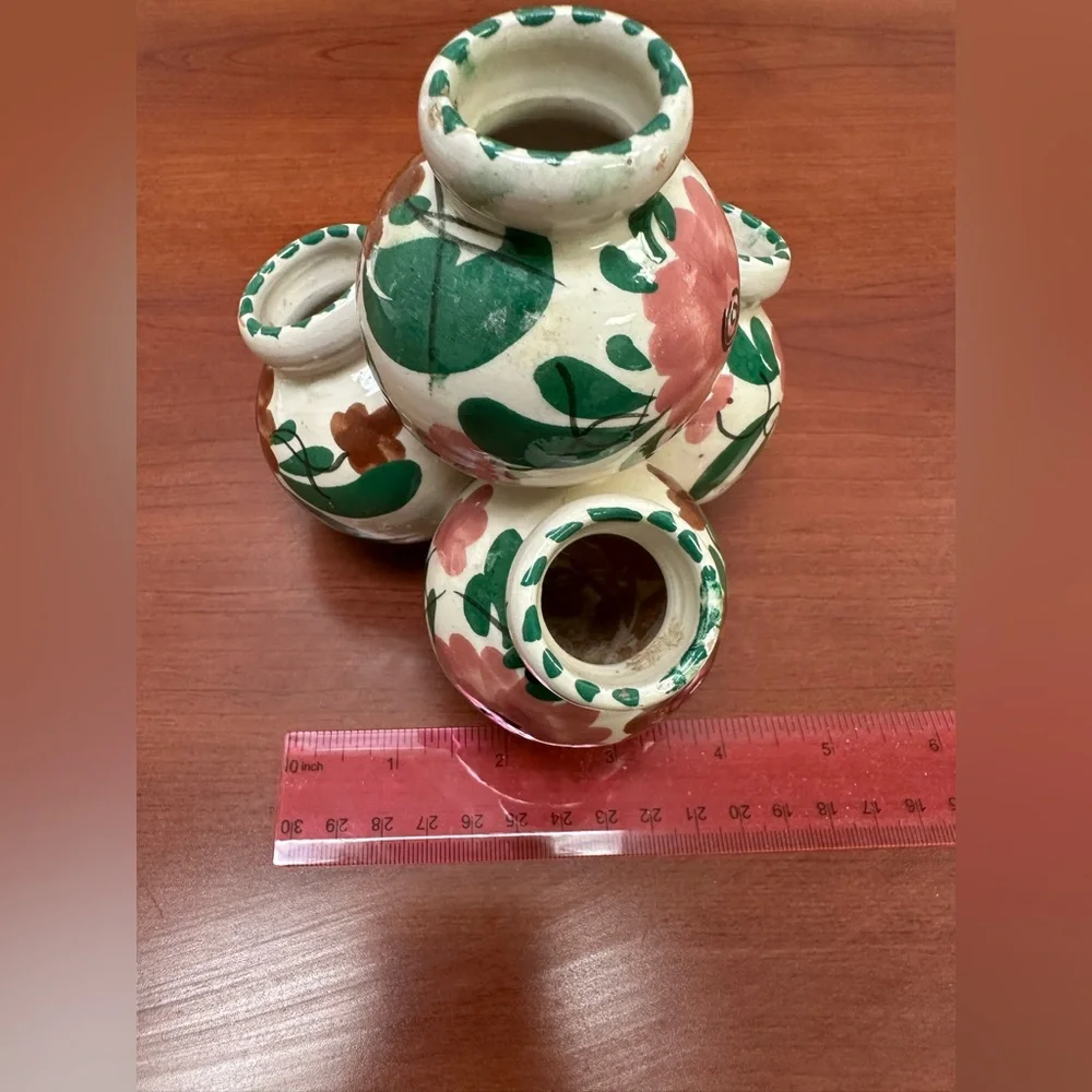 Italian Majolica Multi Bud Hand Made/Painted Ceramic Vase VGUC